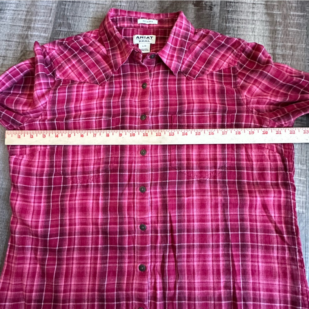 Ariat Shirt Women’s Large Red Plaid Relaxed Fit‎ Western Button Down Long Sleeve - Picture 6 of 11